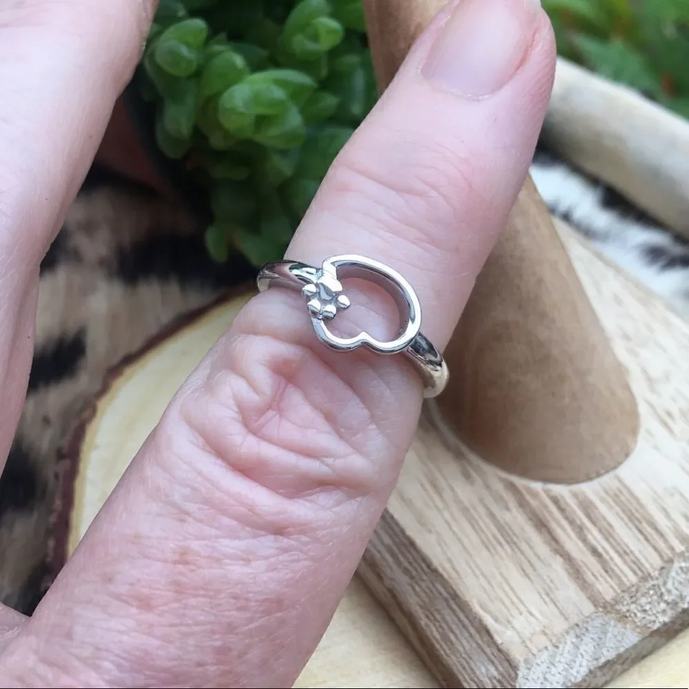 Paw Heart Sterling Silver Ring Size 7
